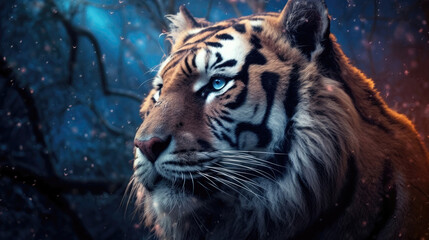 Fototapeta na wymiar Tiger With A Starry Background In The Style Of Book Art Installations. Generative AI