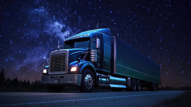 Truck With A Starry Background In The Style Of Book Art Installations. Generative AI