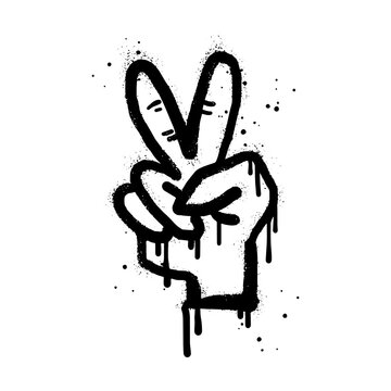 Spray painted graffiti Hand gesture V sign for victory, peace sign. isolated on white background. vector illustration