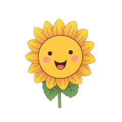 Cute cartoon sunflower isolated on transparent background, generative ai, digital illustration.