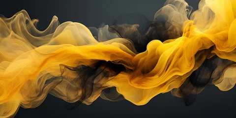 Deurstickers mustard color smoke background surrounded by black waves, in creative abstraction style © ergapamungkas