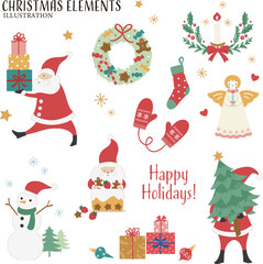 カラフルなクリスマスデコレーションのイラストセット-1