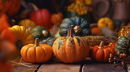 Autumn thanksgiving pumpkins. Generative AI