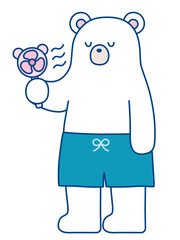 	ハンディファンを持つ夏のかわいいしろくまイラスト