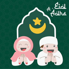 Holy Eid Al Adha Mubarak Cute Banner Cartoon doodle. Islamic and Arabic Greeting flyer for Muslim Community Festival graphic print Vector 60