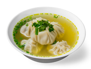 Steamed Cooked Wontons Dumplings Hot Warm Homemade Traditional  Soup Healthy Food and on a Clean White Background Generative AI