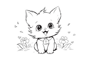 Kids Coloring Pages, Cute Cat Coloring Pages, Cat Character Vector Illustration 