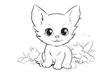 Kids Coloring Pages, Cute Cat Coloring Pages, Cat Character Vector Illustration 