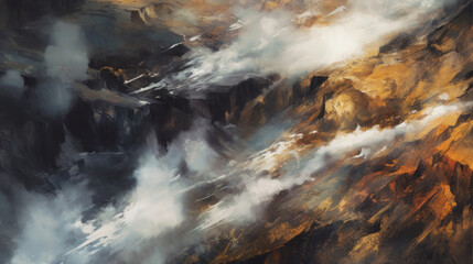 Abstract colorful oil painting. White, gold, yellow, beige, blue colors. 