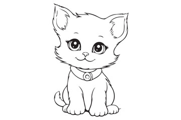 Kids Coloring Pages, Cute Cat Coloring Pages, Cat Character Vector Illustration 