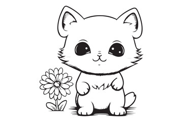 Kids Coloring Pages, Cute Cat Coloring Pages, Cat Character Vector Illustration 