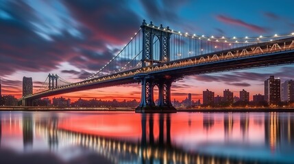 HD wallpaper: lighting, usa, united states, new york, manhattan bridge, dusk, 