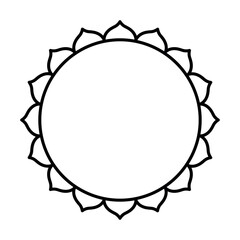 Round geometrical floral border frame design. Simple. Black and white.