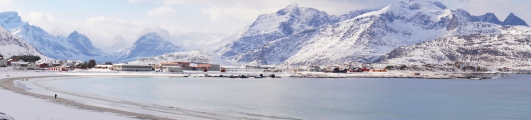 Beautiful panoramic scenary of snow mountain during winter season at Norway, Europe. 