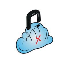 Fototapeta premium Unsecured cloud with open lock and a cloud security illustration