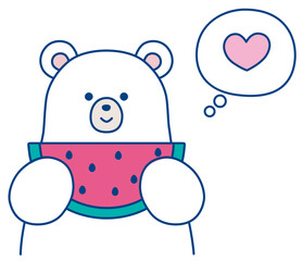 夏のスイカとかわいいシロクマのイラスト