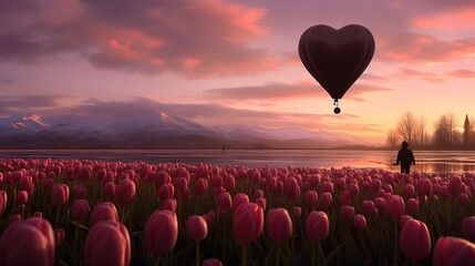 HD wallpaper: pink tulips, love, sunset, heart, girl, romantic, balloon, outdoors, 