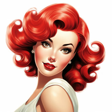 Portrait of a woman with red hair. Retro Pin-up. Generative AI