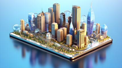 modern city building skyline appear on mobile screen created with Generative AI
