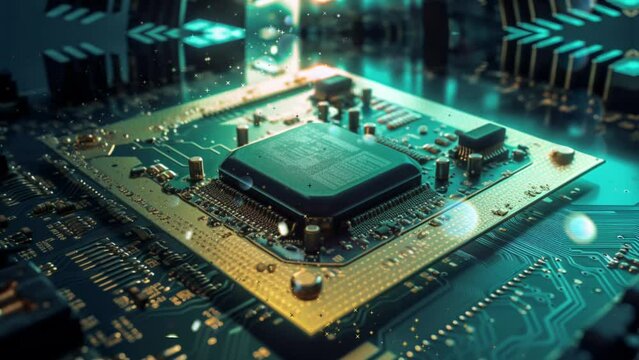 The fusion of a super-chip circuit board and quantum computing in our vivid, dynamic video - reworked generative AI