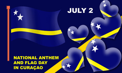 curacao flag with various variations and shaped LOVE and bold text to commemorate National Anthem and Flag Day in Curaçao
