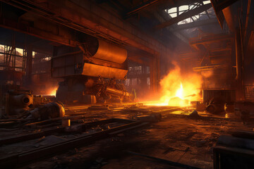 Fototapeta na wymiar steel mill production line weather is so hot