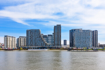 Belgrade, Serbia - March 29, 2023: View at Belgrade Waterfront buildings at Sava river.