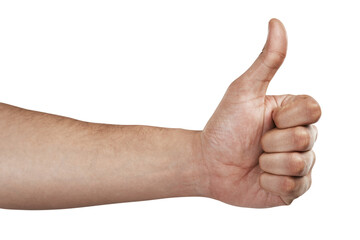 Thumbs up, yes and success with hand of person on transparent background for winner, achievement and approval. Agreement, motivation and like emoji with closeup of man isolated on png for thank you