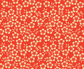 Japanese Pretty Round Flower Leaf Vector Seamless Pattern