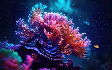 Coral reefs in the sea. Generative AI.