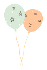Cute hand drawn flying balloons in pastel colors