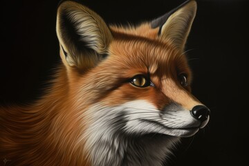 Fototapeta premium Red fox portrait in black background. Generative AI.