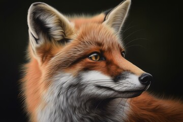 Red fox portrait in black background. Generative AI.