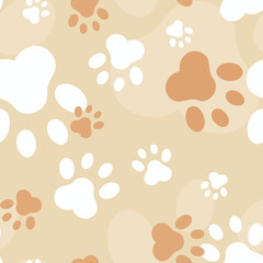 Fototapeta na wymiar Vector Illustration.Cute paw animals.Grooming.Veterinary.Pets.Seamless pattern. Repeating cartoon dog or cat on white background. Repeated marks pet texture for design prints. Stylish, Fashion. 