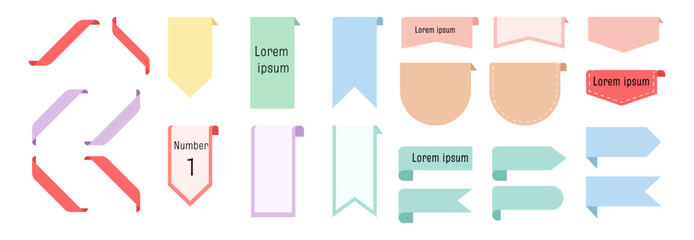 cute ribbon tag and banner or advertisement pastel color set