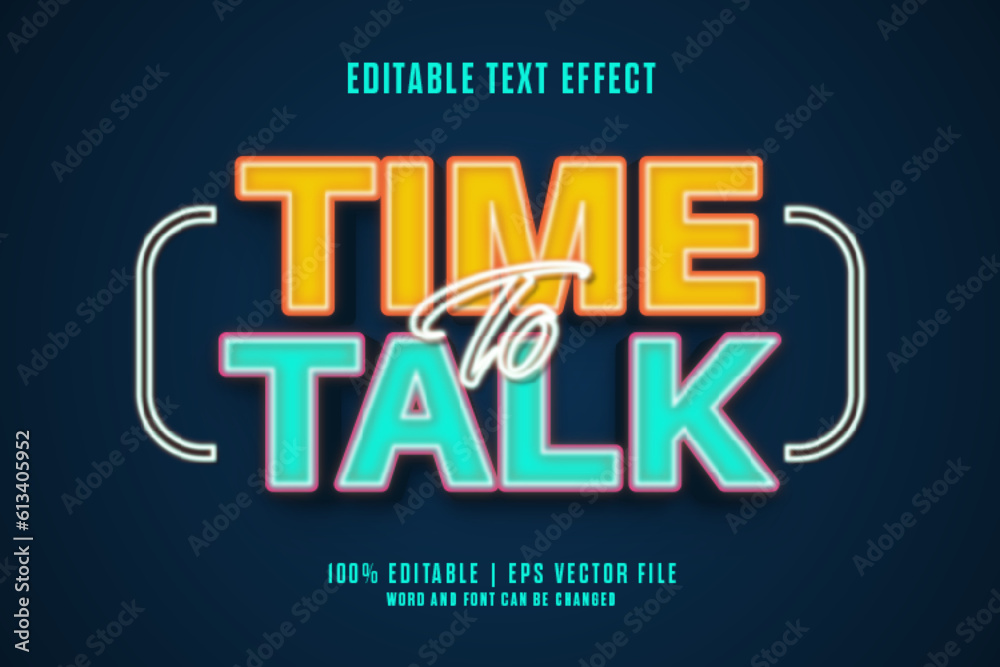 Wall mural time to talk 3d editable text effect neon style premium vector