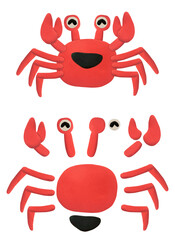 red crab made from plasticine and object for graphic designer use on white background
