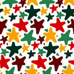 Cute abstract background of different colors. Broken stars and triangles. Decoration for gift wrapping paper, fabric, clothing, textiles, texture, scrapbook. Vector illustration