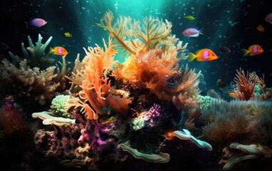 Fototapeta na wymiar Coral reefs in the sea. Generative AI.