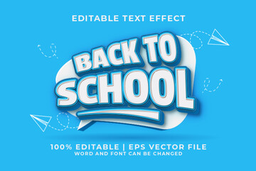Back To School 3d Editable Text Effect Cartoon Comic Style Premium Vector - obrazy, fototapety, plakaty