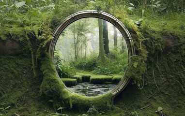 The mirror in the jungles in the morning. Generative AI.