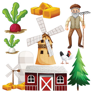 Farm Objects and Elements Vector Set