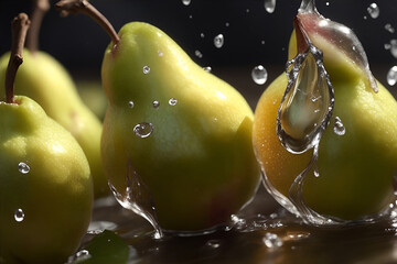 Fototapeta na wymiar Photo closeup pears with water drops. Generative AI