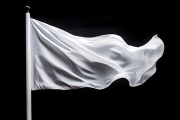 A white flag waving in a black background