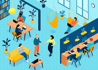 Coworking Space Isometric Composition