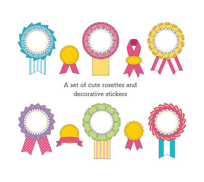 可愛いロゼッタと装飾シールのセット