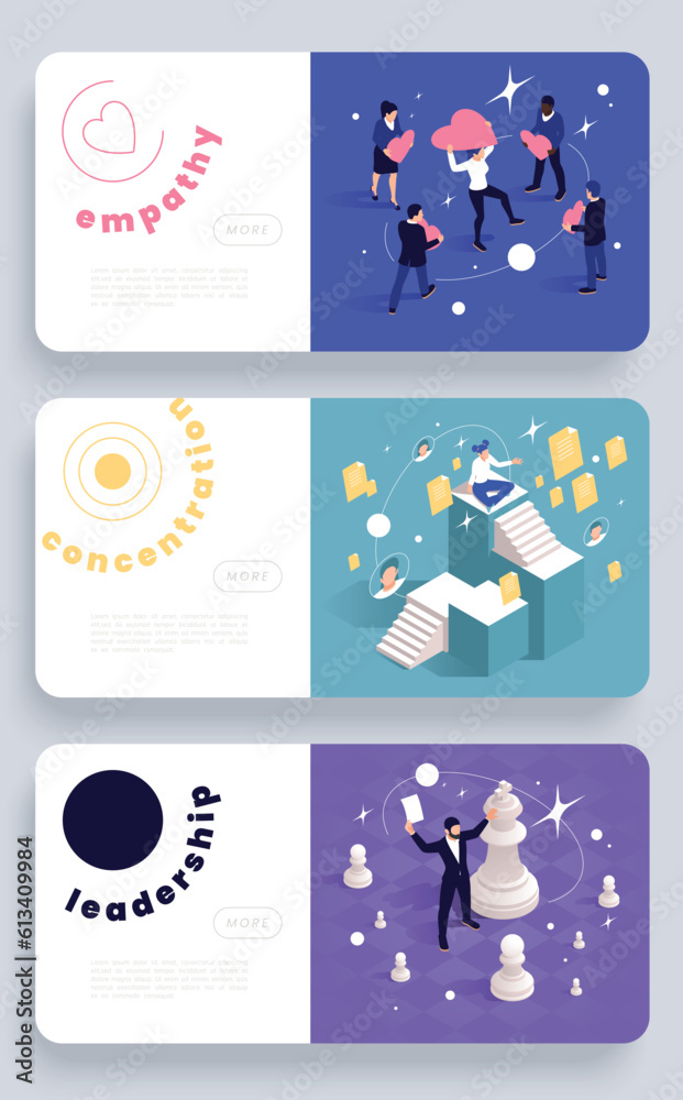 Poster isometric soft skills banners