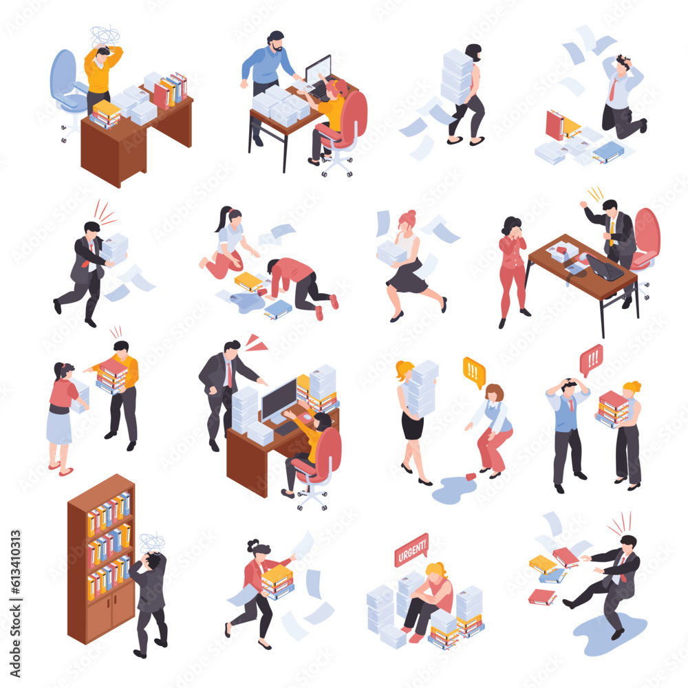 Sticker unorganized office icon set