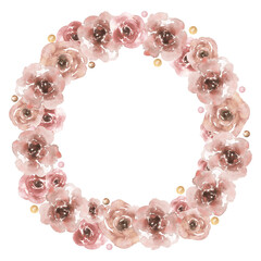 Watercolor delicate dusty pink floral wreath clipart, peony frame illustration, flower bouquet