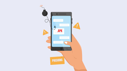 Cyber Crime Concept, Phishing Scam Application on Mobile Phone Screen Communication Messages, Vector Flat Illustration © Janicom AN